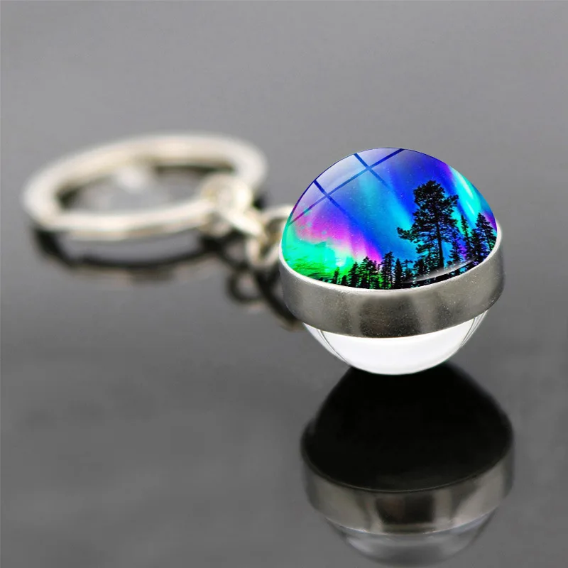 Северное сияние Аврора брелки двусторонний стеклянный шар с кабошоном кулон
