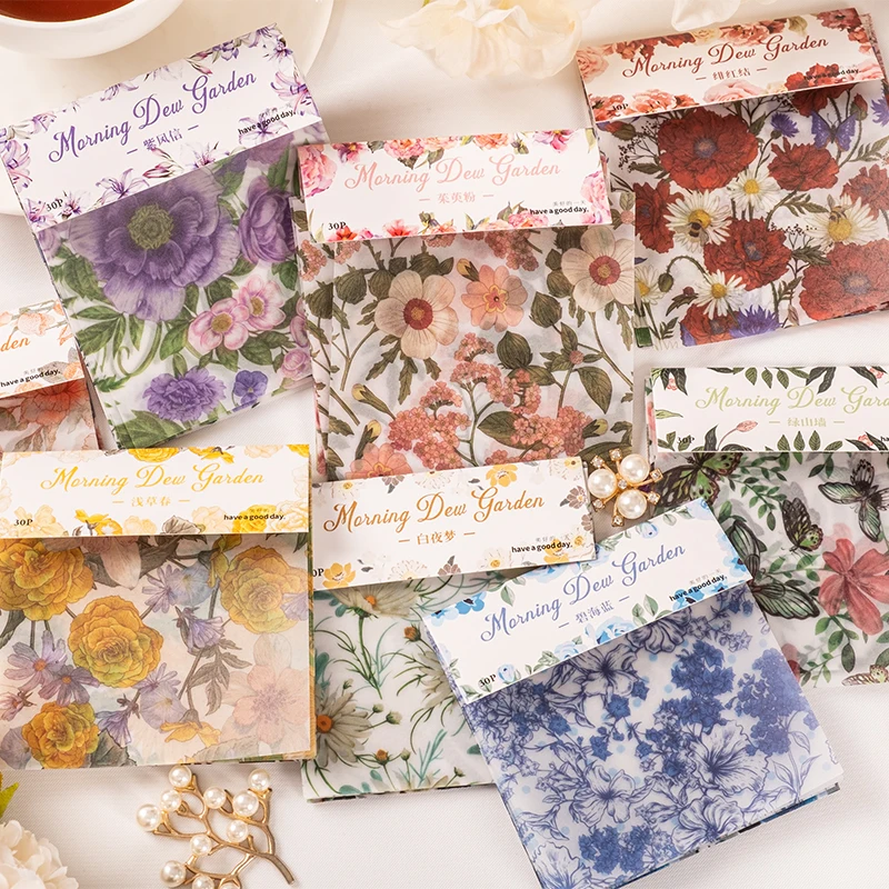 

30 pcs Memo Pad Diary Stationery Lightweight paper Journal Material Paper Flowers Journal Scrapbooking Decor Background Paper