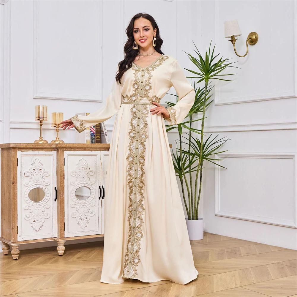 

Марокканская мусульманская вышивка Abayas для элегантных женских длинных макси-платьев женская одежда