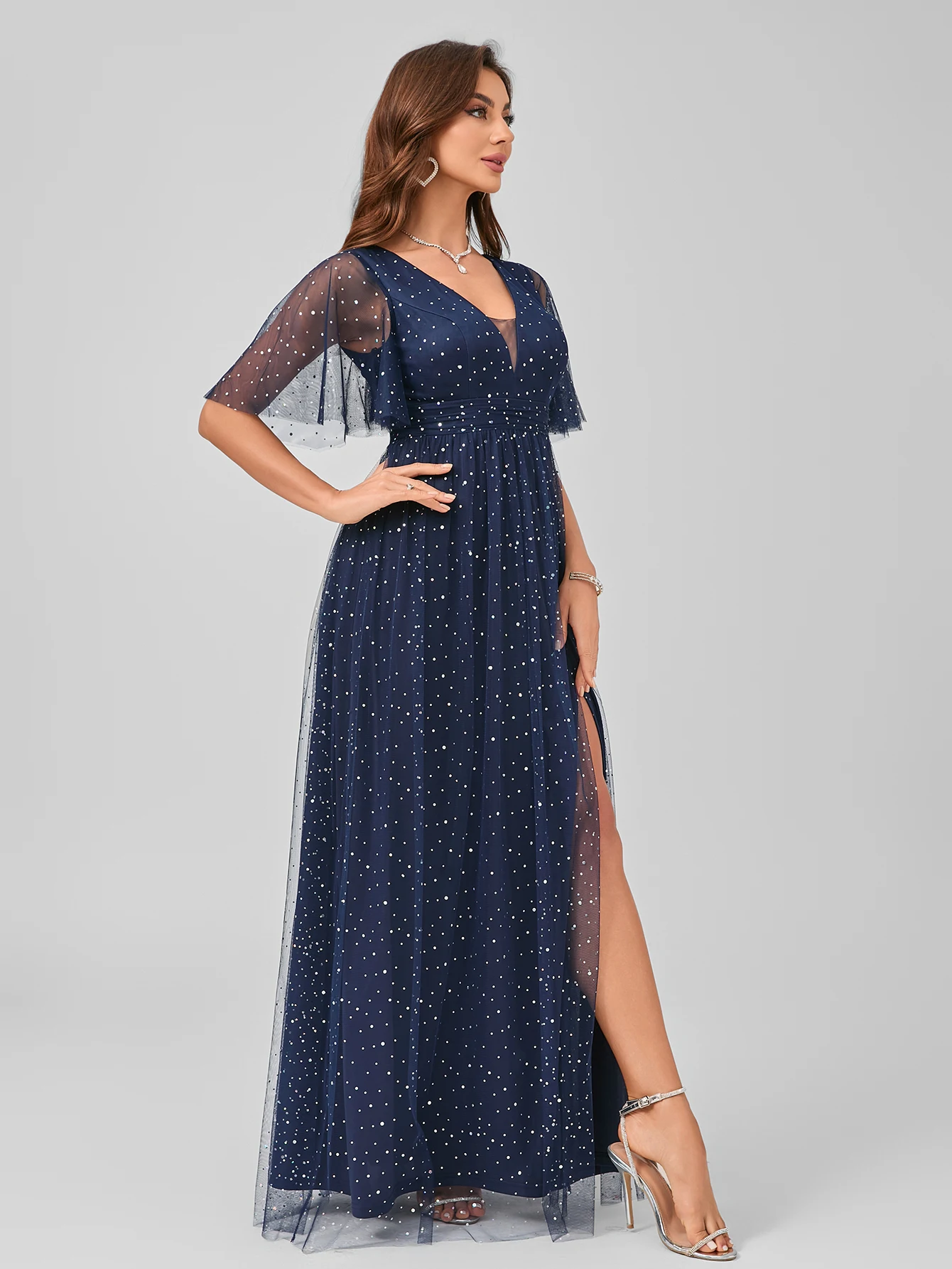 Unithorse блестящее Сетчатое платье в горошек с глубоким V-образным вырезом и