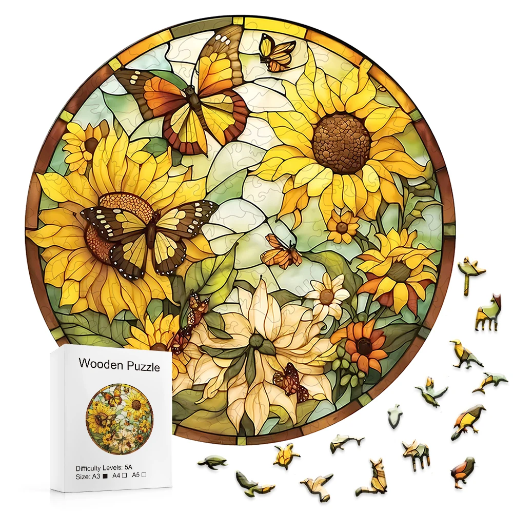 Sunflower Butterfly Creative Alien Wood Puzzle, Difficult to Play Irregular Animal Fragment Puzzle 1