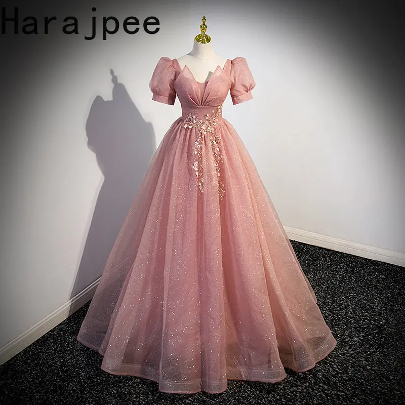 

Harajpee Wedding Dress Women Summer French High-end Princess Puffy Age Ceremony Birthday Party Pink Gauze Evening Dresses