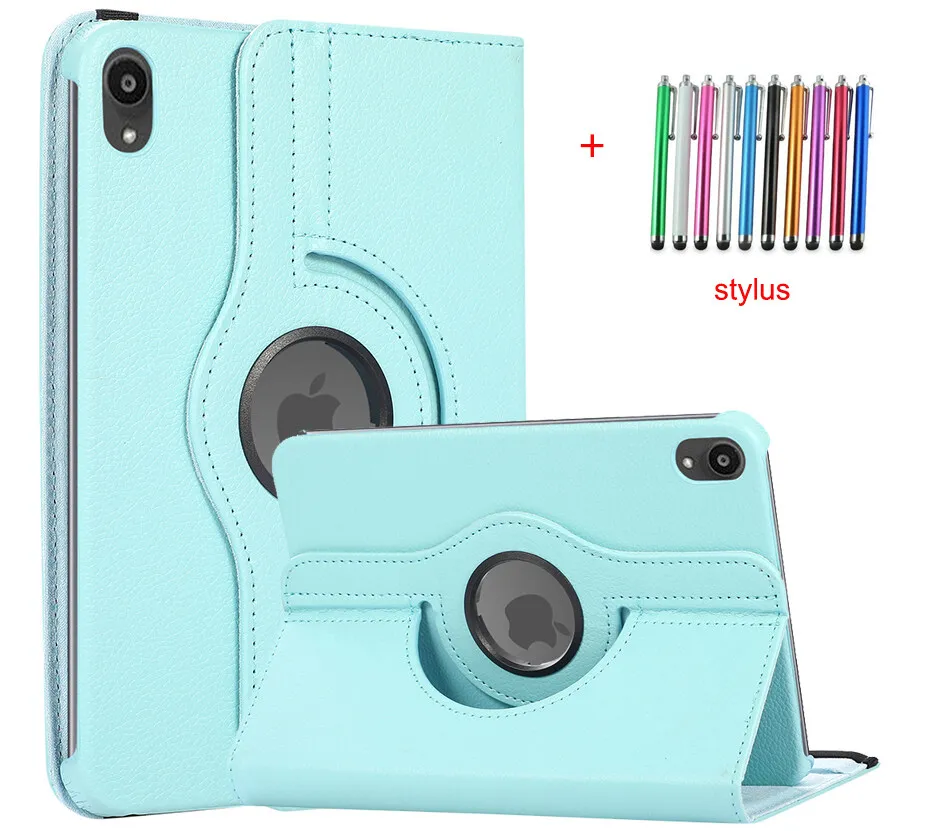 

360 Degree Rotation Kickstand Litchi Leather Case for iPad Mini 6 Folio Folding Protective Cover 2021 6th generation