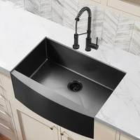 Modern 33 Inch Gunmetal Matte Black Single Bowl Rectangular Apron Front Nano PVD Handmade Stainless Steel Kitchen Sink
