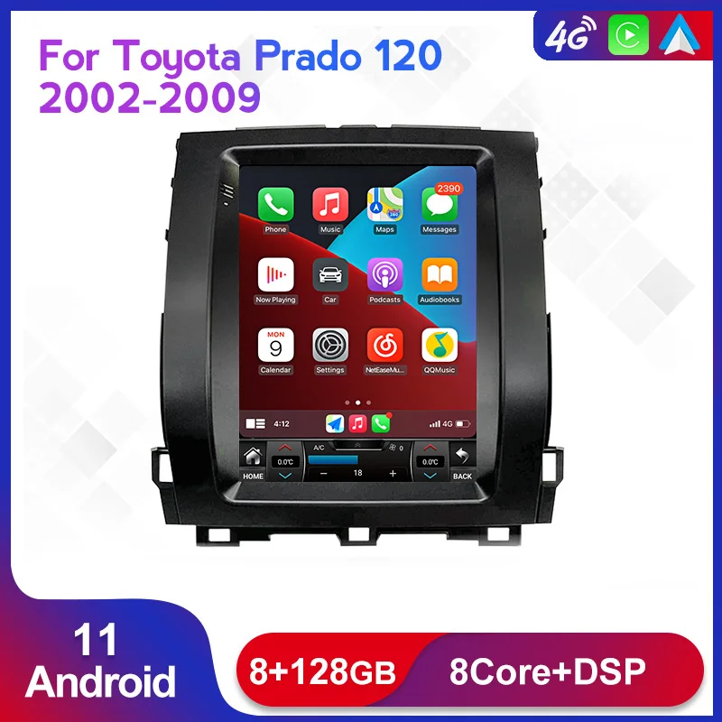 Автомобильный мультимедийный плеер 8 + 128G Android 11 для Toyota Prado 120 Land Cruiser 2002-2009 радио