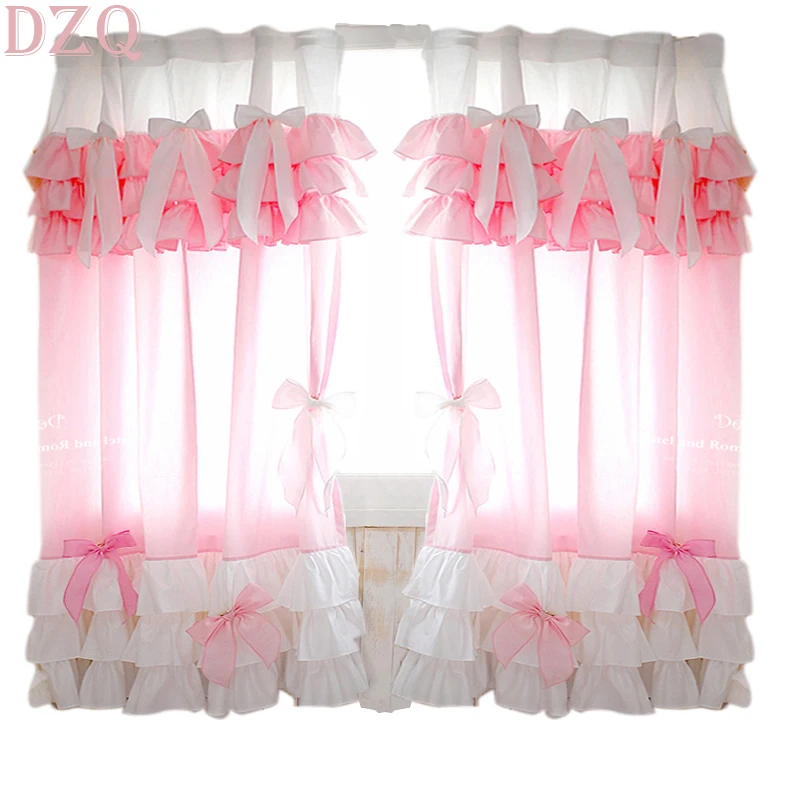200*260 French Elegant Bowknot Lace Curtains Living Room Pink Princess Cotton Lace Curtains for Balcony Wedding Curtains #A248