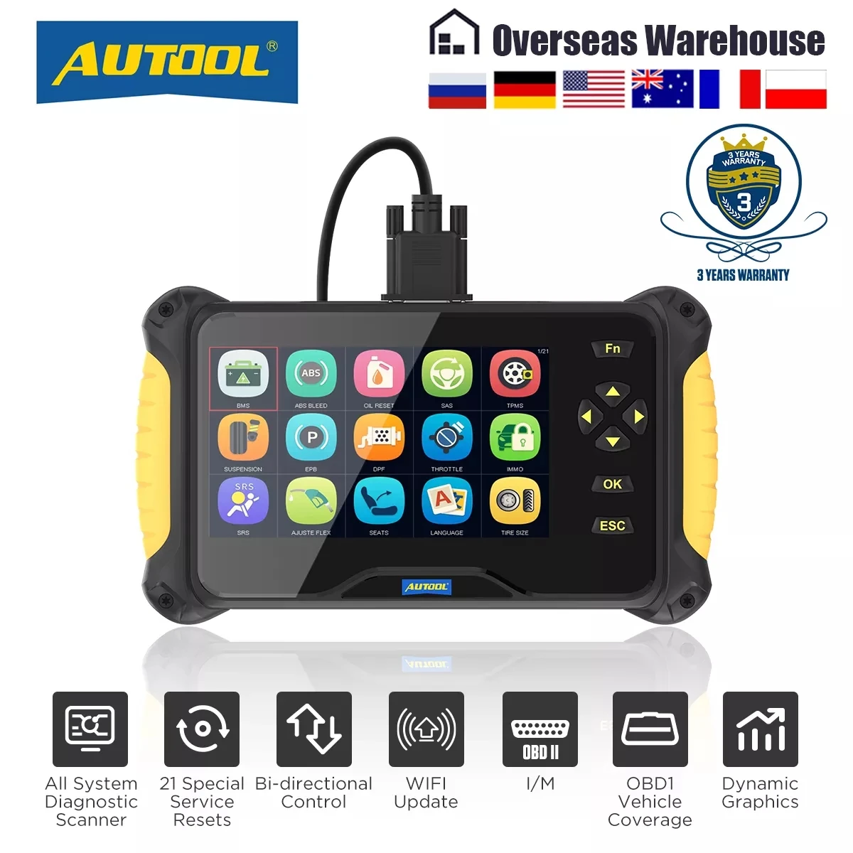 

AUTOOL CS606 Auto OBD2 Scanner OBDII Diagnostic Tools for 21 Resets Engine ABS SRS SAS EPB DPF Head Lamp Code Reader Scan Tool
