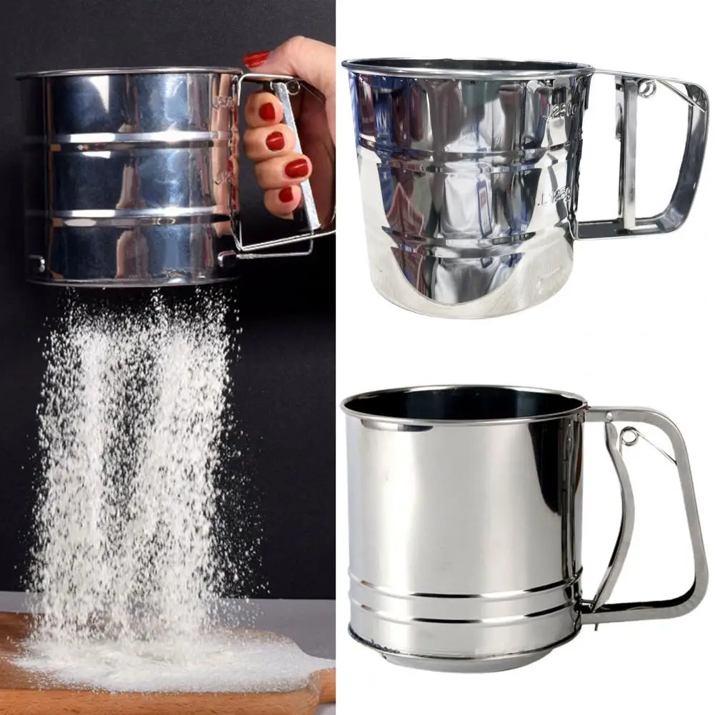 

Powder Sieve Fine Mesh Uniform Filtration Hand-press Stainless Steel Semi-automatic Baking Tool Flour Separator Bakery Tool
