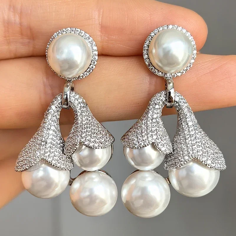 Элегантные жемчужные Висячие серьги для женщин роскошные ювелирные изделия