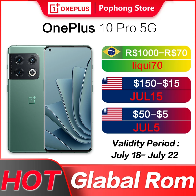Orginal Global Rom OnePlus 10 Pro 5G Mobile Phone 6.7'' AMOLED Flexible Curved Screen Snapdagon 8 Gen 1 Ocat Core WiFi 6 NFC
