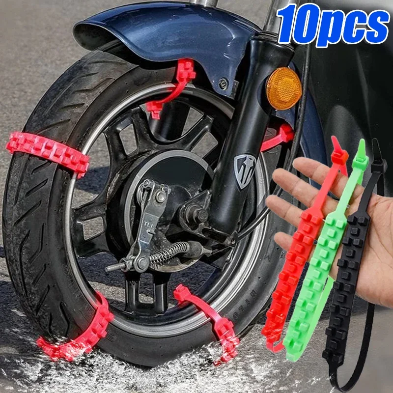 

10pcs Anti-Skid Snow Chains for Motorcycles Bicycles Winter Tire Wheels Non-slip Cable Ties Motorbike Emergency Tire Chain Tool