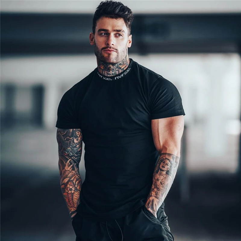 

2023 New Summer Casual Fit T-shirt T-shirt Men's Short Sleeve Cotton T-shirt Fitness Fitness Sports Top