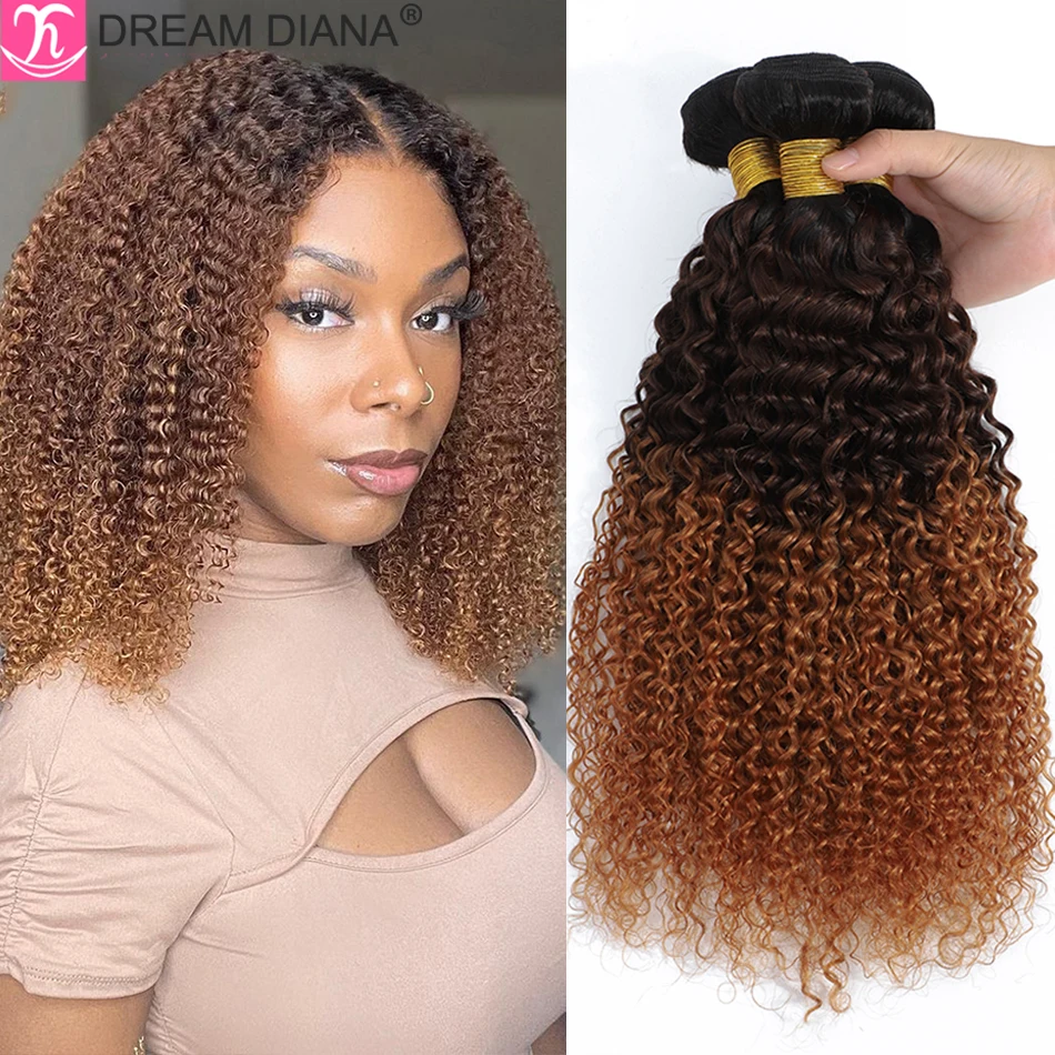 

DreamDiana 10A Ombre Kinky Curly 4 Bundles T1B/4/30 99J Blond Remy Malaysian Afro Curly Bundles 100% Human Hair Curly Extensions