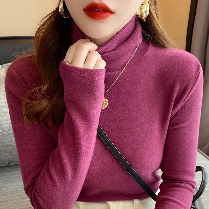 

Half-high Collar Bottoming Shirt Women's 2022 Autumn Winter Pile Collar New Long-Sleeved T-shirt Thickened Top Ladies Pullovers