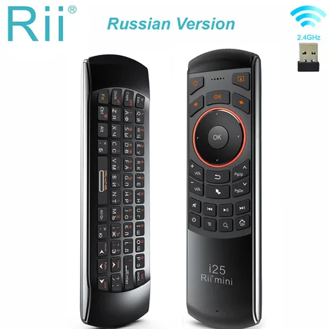 Беспроводная клавиатура Rii Mini i25 HE/RU/US/AR/FR, пульт дистанционного управления Air Mouse с программируемой кнопкой для Smart TV, Android TV Box Fire TV