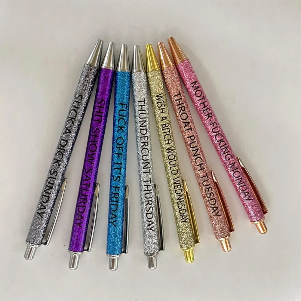 

7Pcs Gel Pen Ballpen Signing Pen Interesting Glittery Shell Swears Word Daily Press Writing Pen Office School Stationery Supply