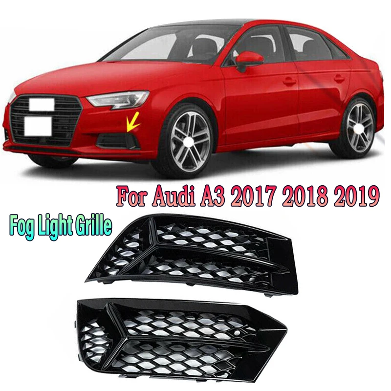 

Передняя противотуманная Рабочая крышка, сотовая Шестигранная Нижняя бампер, гоночные грили для Audi A3 2017 2018 2019, черный, 2 шт.