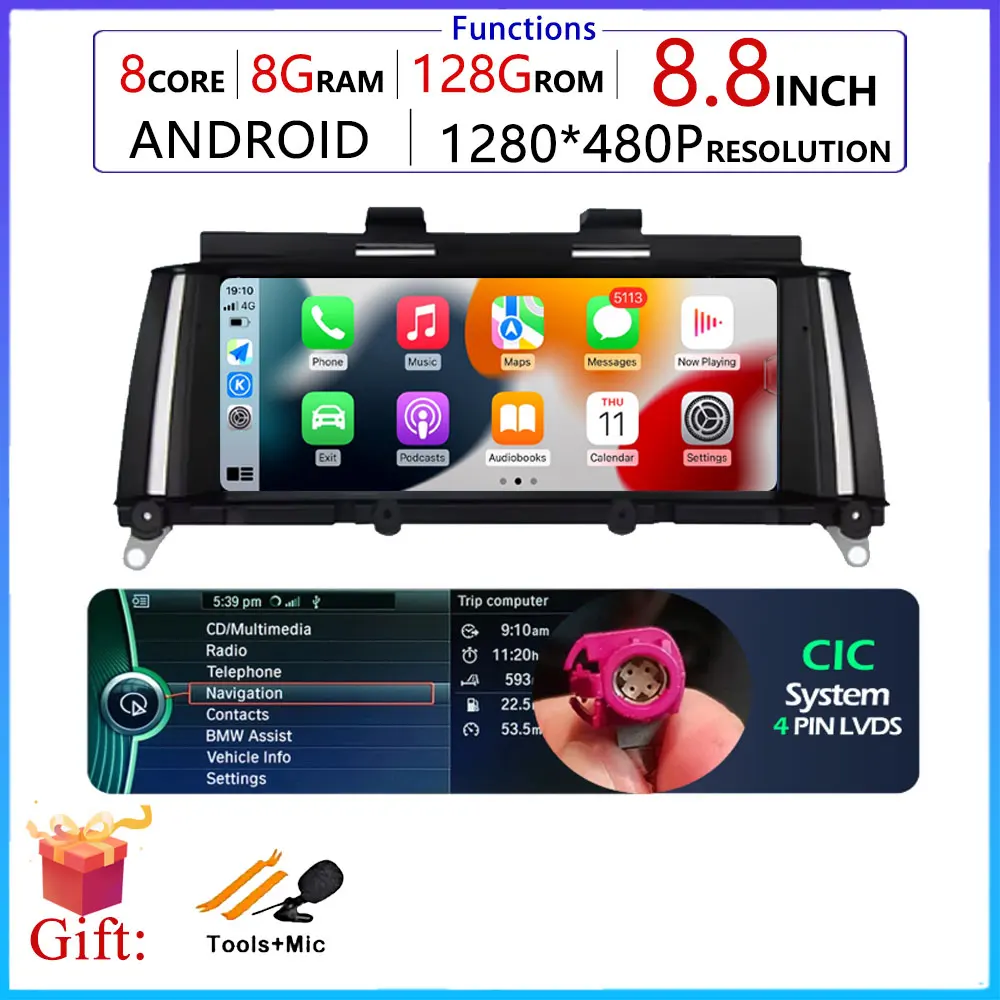 

8,8 "Android 15 Touch ДЛЯ BMW X3 F25 X4 F26 2011-2017 Автомобильный монитор Carplay Стереодинамики Радио Мультимедийный плеер Авто