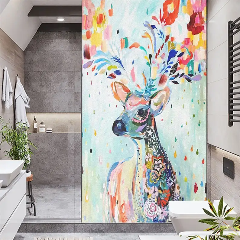 

Deer Privacy Window Film Glass Sticker UV Blocking Heat Control No Glue Window Coverings Glass Decro