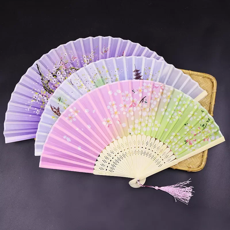 

Chinese Style Fan Pattern Folding Dance Wedding Party Lace Silk Folding Hand Held Flower Fan Women Photo Prop Tool Art Craft