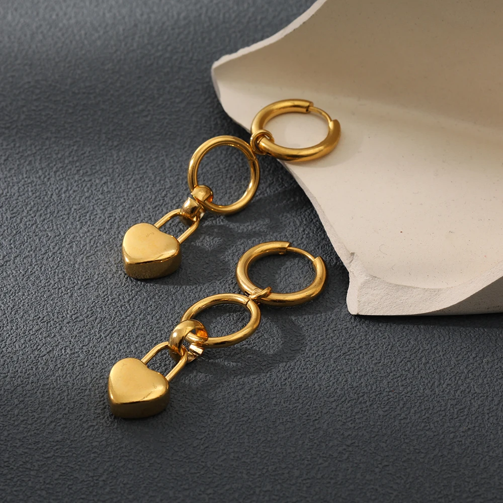 

New 18K Real Gold Plated Creative Peach Heart Hanging Earrings For Women Elegant Luxury Temperament Stainless Steel Earrings