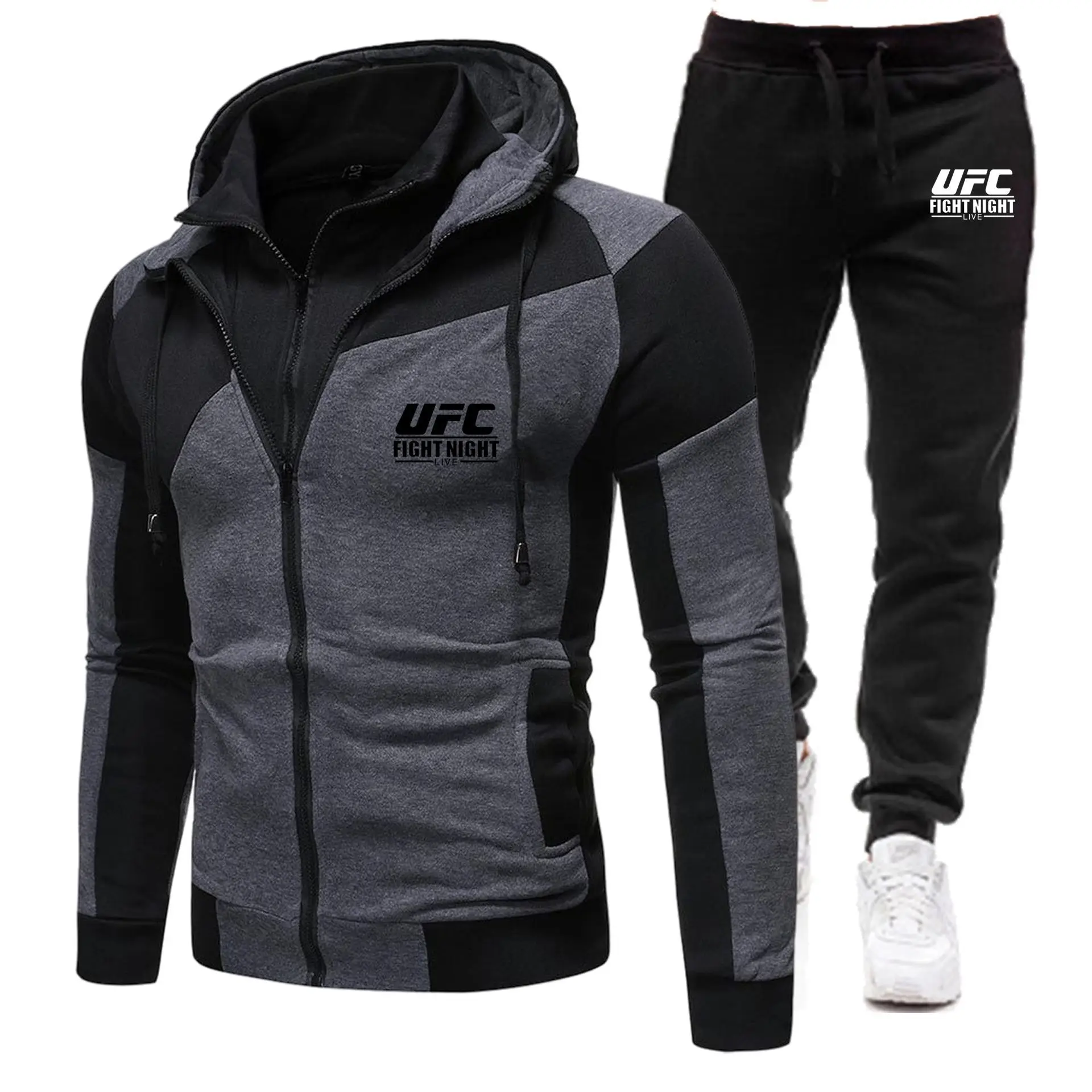 2023 New Fashion Sportswear Zipper Hooded Casual Sports Men's Mma Hooded Sportswear Men's Two Piece Sweatshirt+Sweatpants