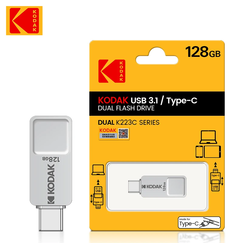 

KODAK флеш-накопитель K223C USB3.1, металлический USB флеш-накопитель 128 ГБ, 32 ГБ, 64 ГБ, U-диск, флешка OTG 2 в 1 для устройств Type-C, mac