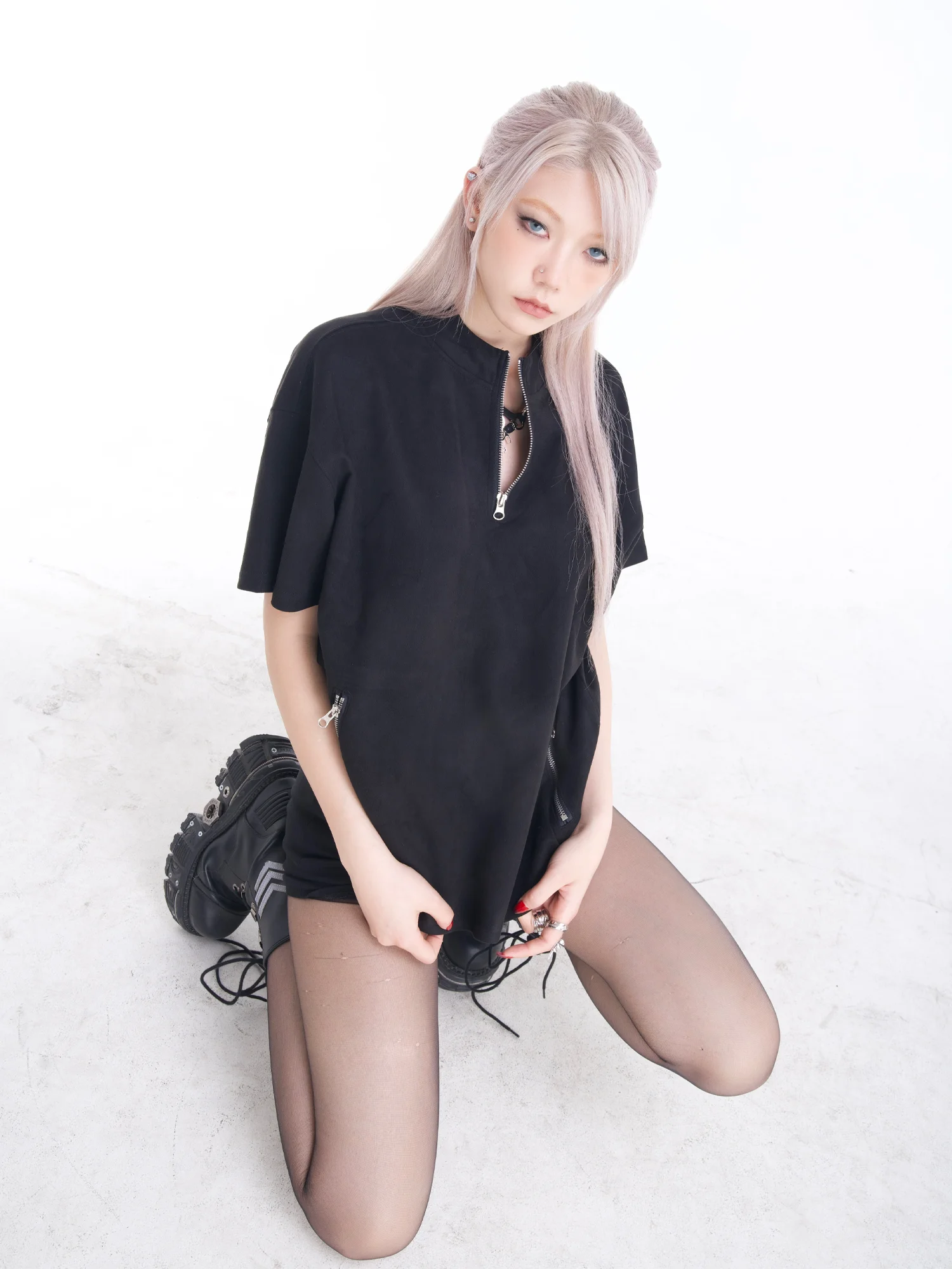 DETW24SS Original Australian Suede Luxury Matte Short Shape Half Zip Unisex Design Sleeve T-Shirt Breathable Yout...