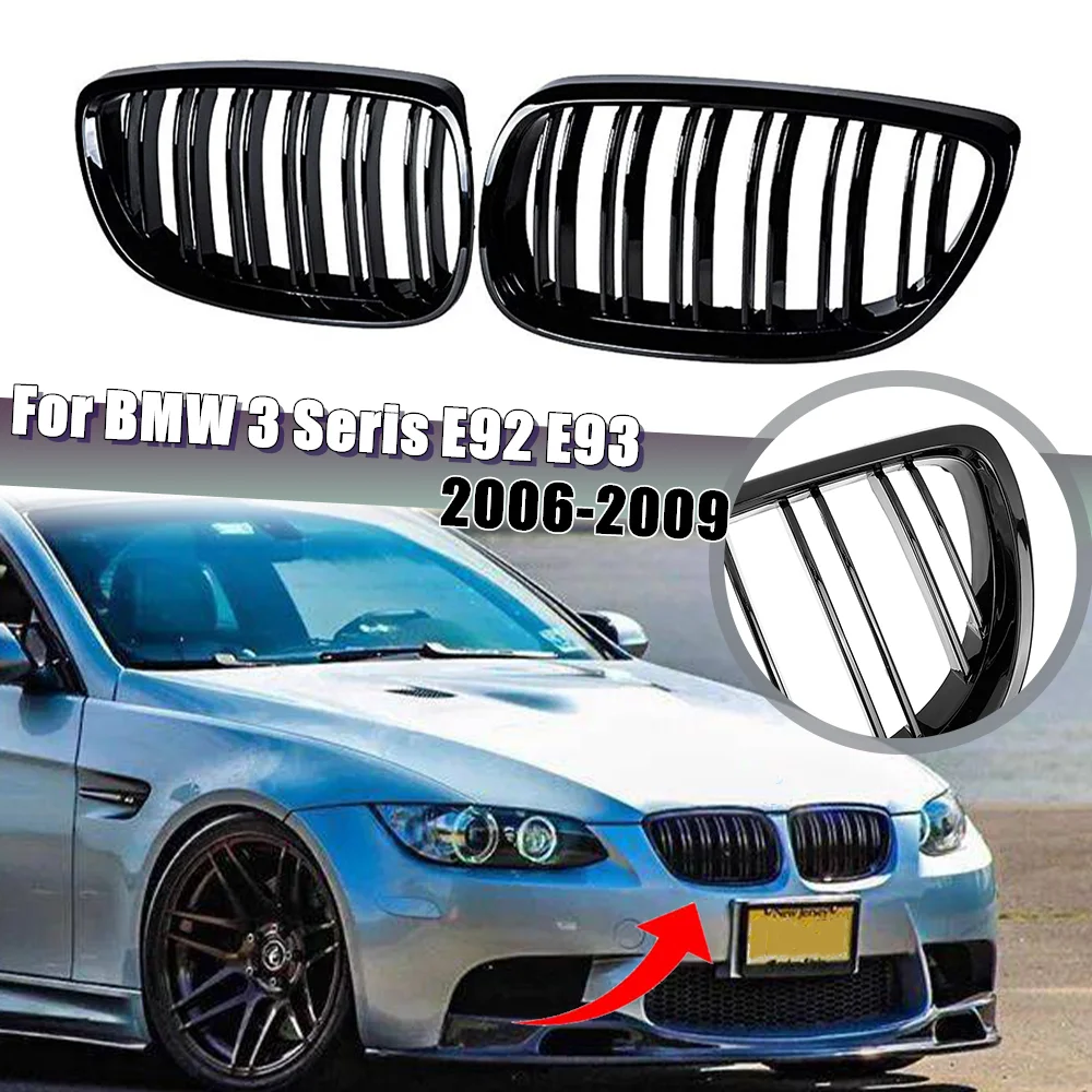 

Glossy Black Front Hood Kidney Grille Grill ABS Dual Line For BMW 3 Series E92 E93 2006-2009 M3(E92/E93) 07-10 E92 2D Coupe
