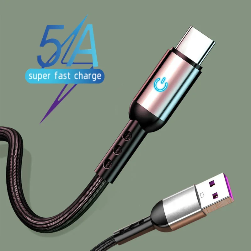 

5A Micro USB type C Cable LED Fast Charging Micro Data Cord For Huawei Samsung Xiaomi iPhone Android Mobile Phone Charger Cables
