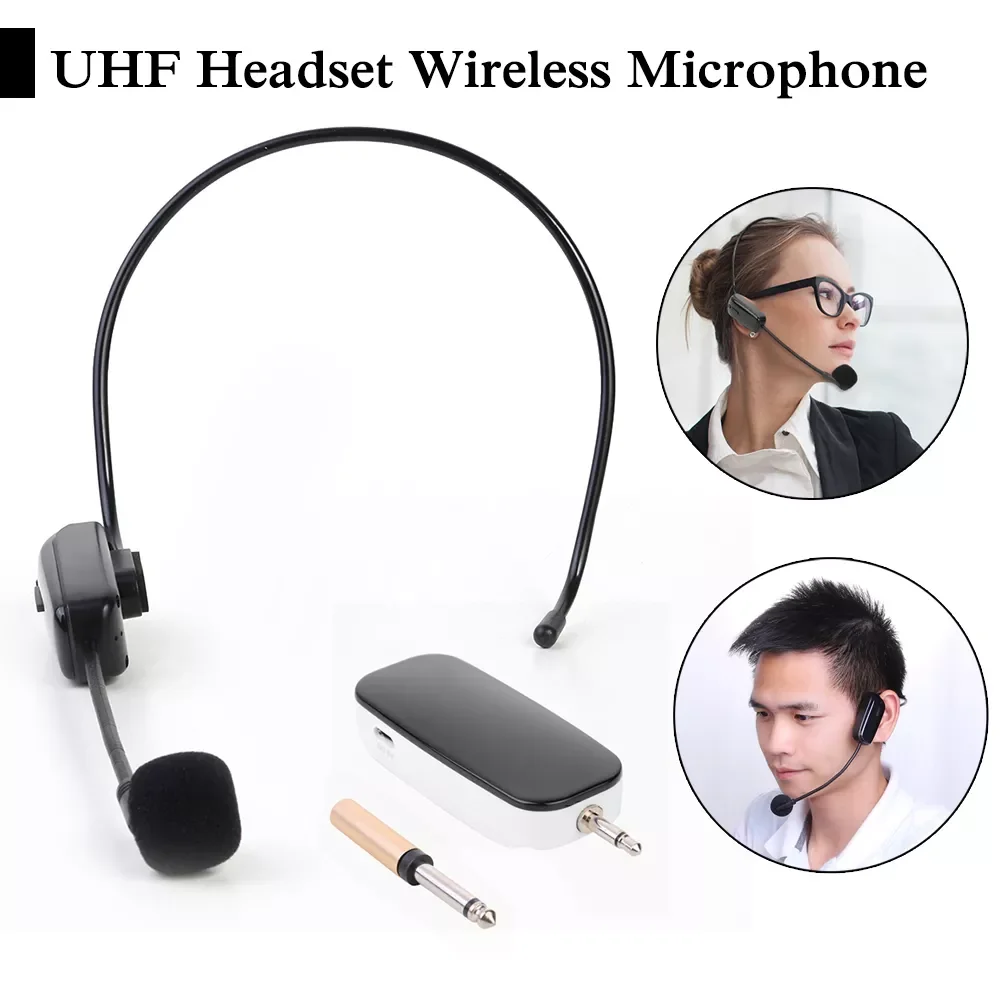 2 IN 1 Handheld UHF Wireless Microphone Headset Professional Head-Wear Mic 30M Range for Teaching Voice Amplifier Stage Speakers