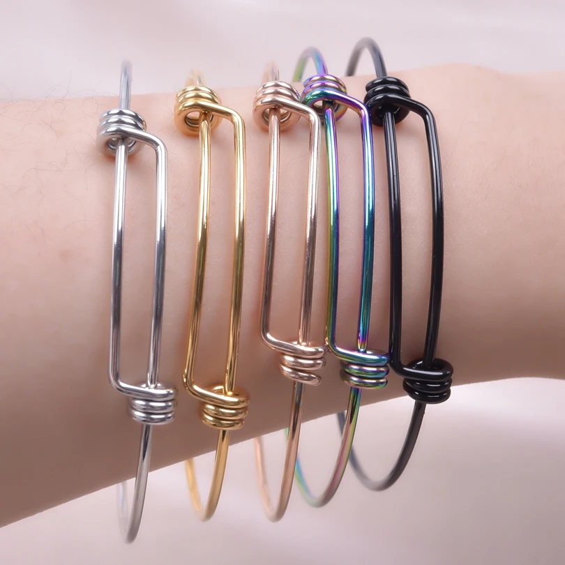 

Stainless Steel Adjustable Bracelet for Women Expandable Diameter Cuff Open Bracelets Thread Twist Bangles DIY Jewelry Pulseiras