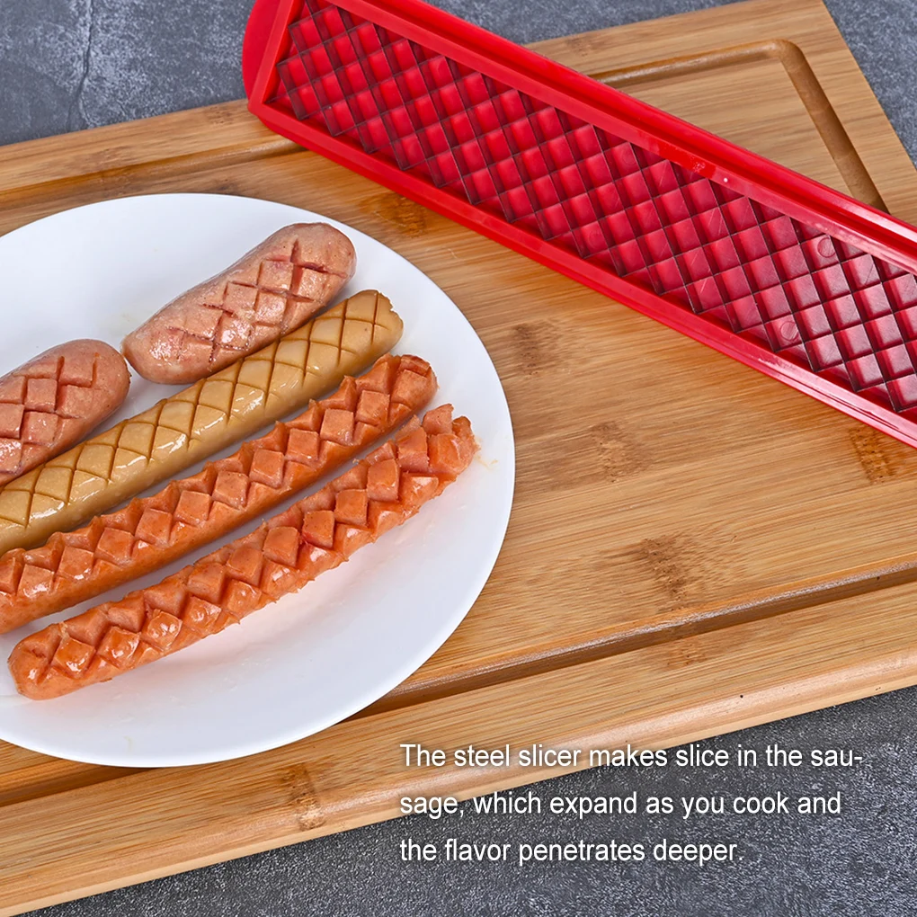 

Hot Dog Slicing Tool Precision Mesh Slicer Kitchen Cutting Tools Stainless Steel Ham Sausage Manual Cutter Red Dropshipp