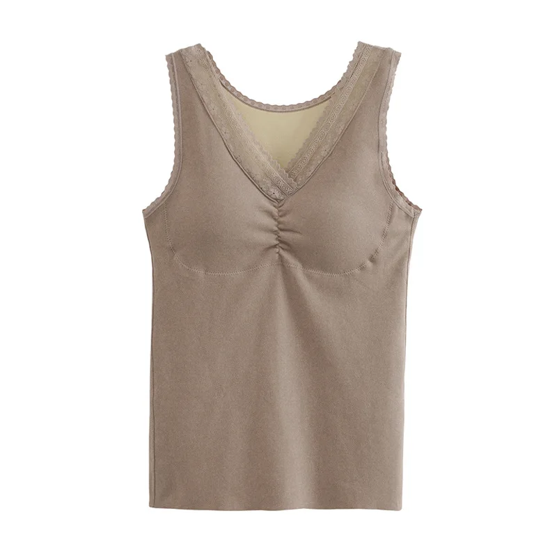 Women Thermal Underwear Fleece Lined Tops Cami Tank Vest with Bra Camisoles Winter Thermal Shirt Inner Wear Thermo Undershirt