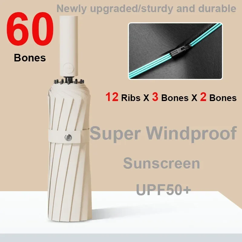

12 Ribs/60 Bone Reinforced Strong Windproof Automatic Umbrella Waterproof Sunproof Anti-UV Folding Umbrellas Men Women Parasol