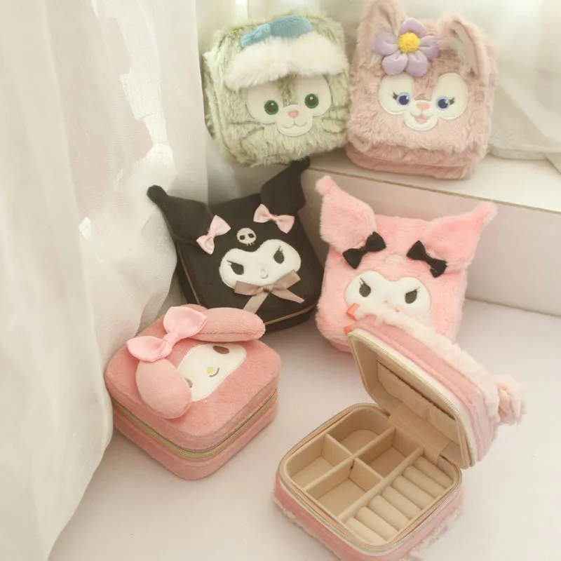 

Sanrioed аниме мультфильм My Melody Kuromi шкатулка для украшений Ins Kawaii портативное путешествие кольцо ожерелье ювелирные изделия плюшевая коробка для хранения подарки