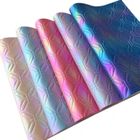 rainbow iridescent embossed quilted pu faux leather fabric sheet for making shoebagpursecoversofacraftdecoration