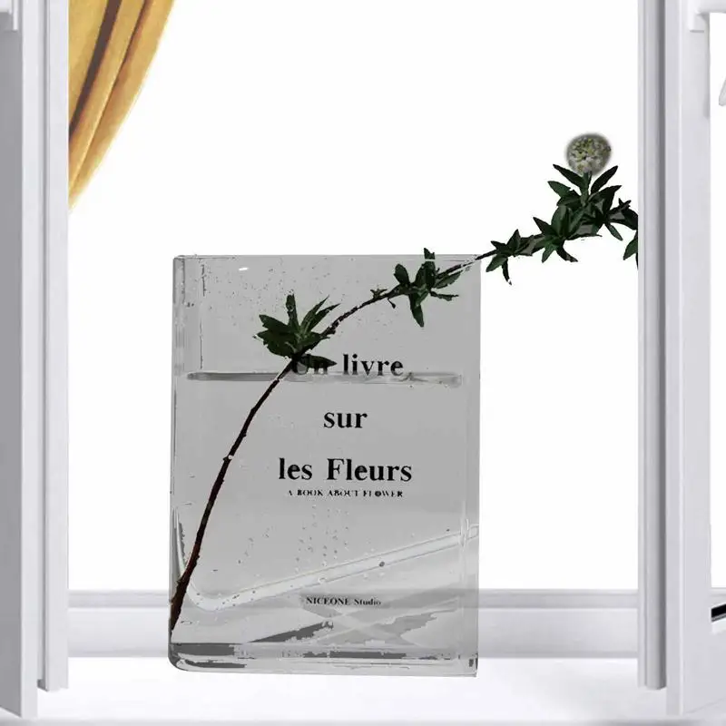

Clear Book Flower Vase Acrylic Desktop Vase Bookshelf Decor Book Shape Vase Flower Arrangement Ware For Hotel Home Decoration