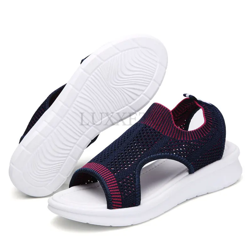 Wild Elastic Belt Sports Sandals Summer New Women's Shoes Women's Thick Bottom Fish Mouth Mesh Sandals Drop Shipping