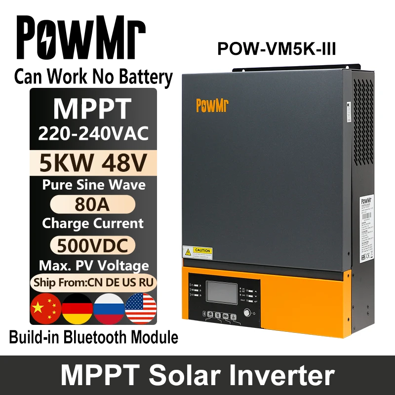 

PowMr Off-Grid 5000W Hybrid Solar Inverter 48V DC to 220V/230V AC With 80A MPPT Solar Charger For Lead-Acid And Lithium Battery