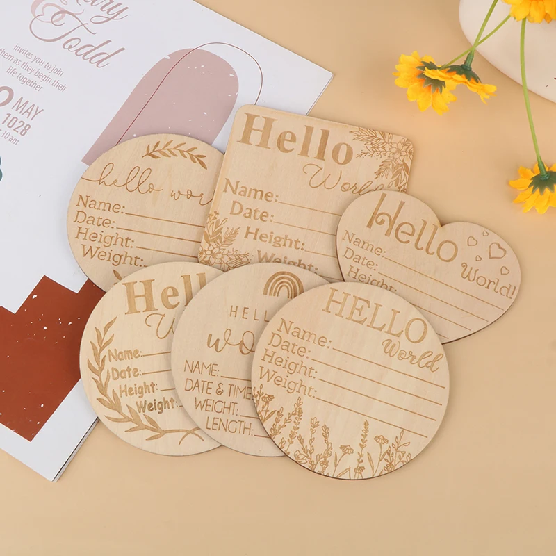 

10cm Wooden Baby Milestone Card Newborn Monthly Growth Recording Cards Baby Birth Commemorative Cards Photography Props