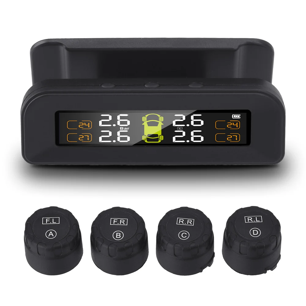 

Car Tire Pressure Alarm Monitor System Auto Security Alarm Systems Tyre Pressure Temperature Warning Solar Power TPMS