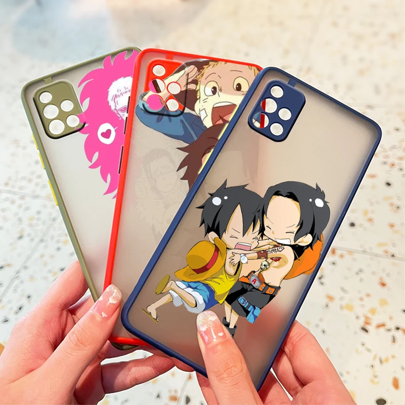 

Anime Cute ONE PIECE For Samsung Galaxy A72 A52 A71 A51 A70 A32 A21S A03S A02S A12 5G Frosted Translucent Phone Case Capa Cover