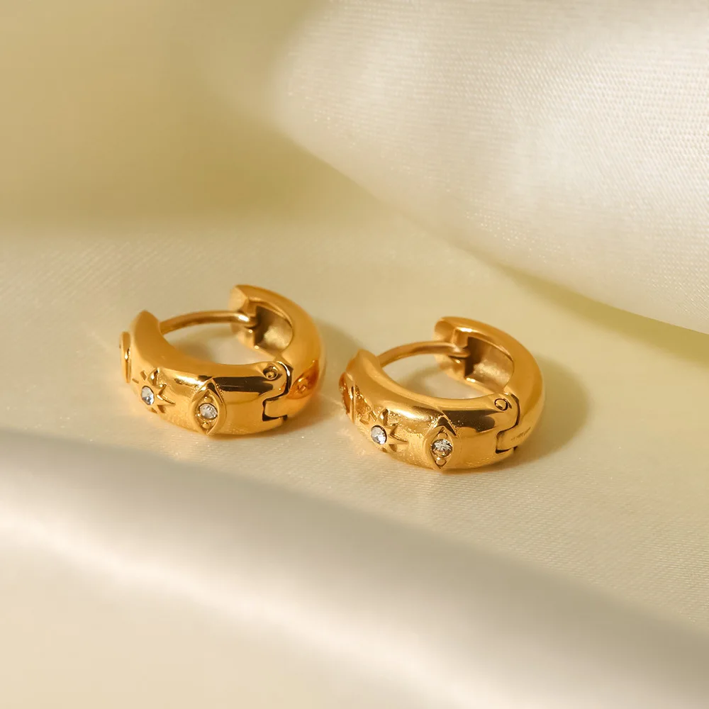 Stainless Steel PVD 18K Gold Plated Tarnish Waterproof Small Size Rhinestoned Hoop Earrings For Woman Jewelry Wholesale Trendy