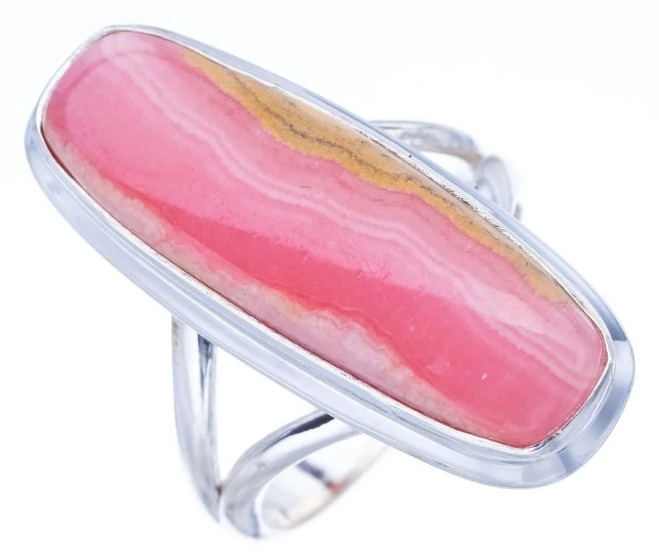 

StarGems Natural Rhodonite Handmade 925 Sterling Silver Ring 7.5 F0389