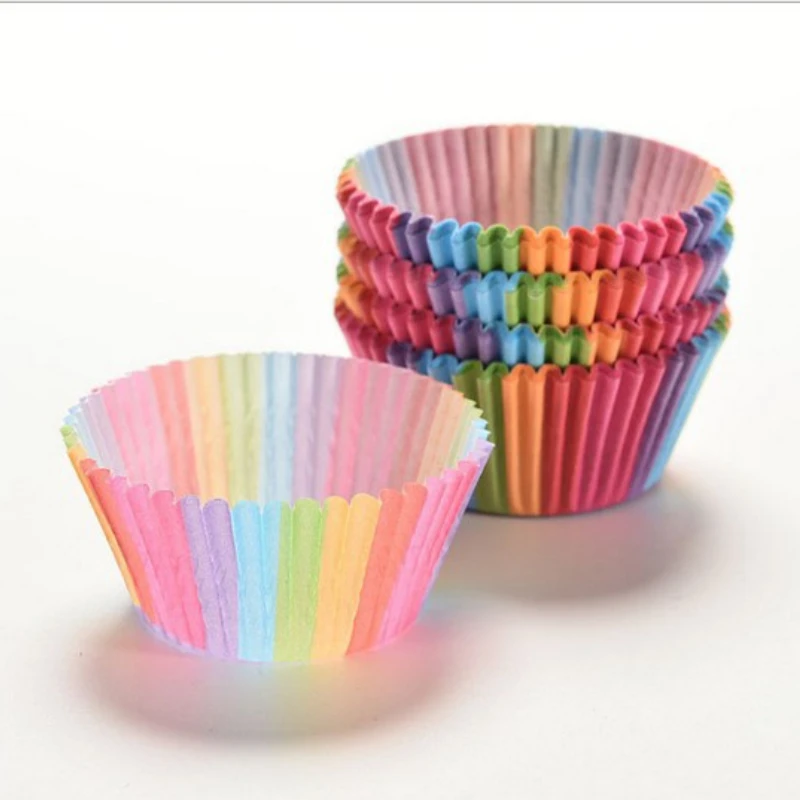 

100Pcs Paper Cupcake Wrapper Colorful Rainbow Oilproof Muffin Cup Baking Boxes Cake Mold Home Kitchen Pastry Tools