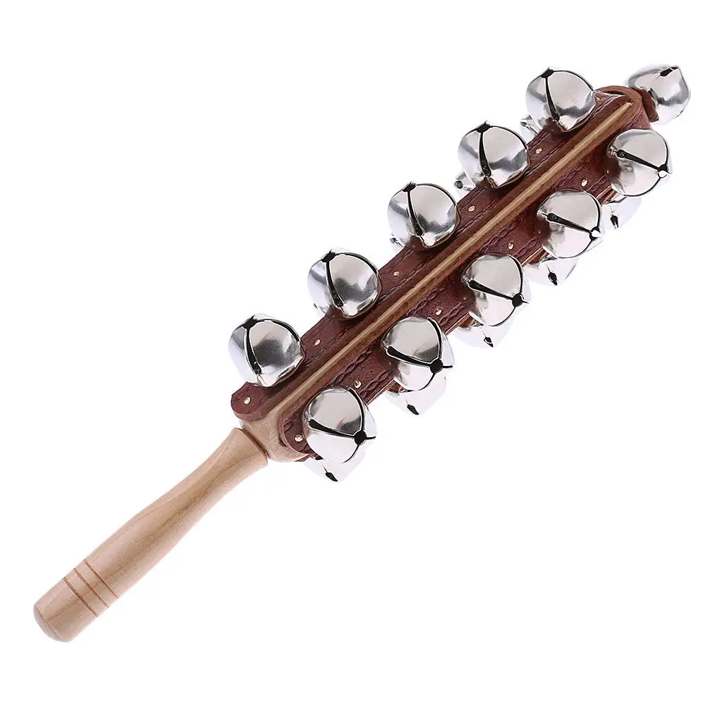 

Wooden Stick Hand Held Shake Bell 21 Metal Bell Sleigh Bells 12.99inch for KTV Party Band Accompaniment