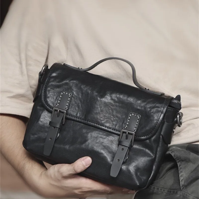 Casual design organizer luxury organizer genuine leather men balck messenger bag outdoor daily natural real cowhide shoulder bag