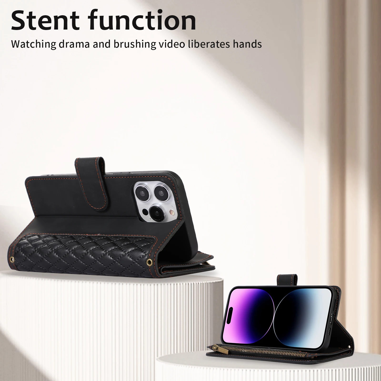 Multi Card Slots Case For iPhone 14 Plus 13 12 11 Pro Max Wallet Zipper Flip Leather XS XR 7 8 Cover with Necklace Lanyard Strap