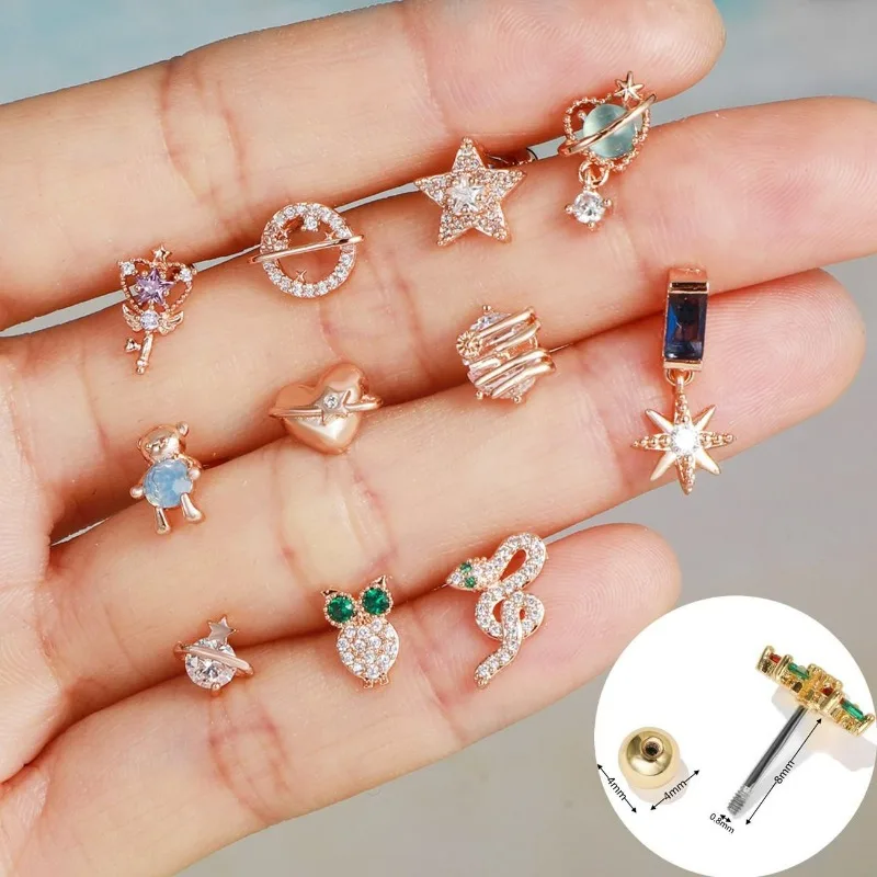 

1Piece Stud Earring for Women Grils, Cubic Zirconia Cute Animal Owl Snake Shaped Stainless Steel Earrings, 8mm Bar EGD0589